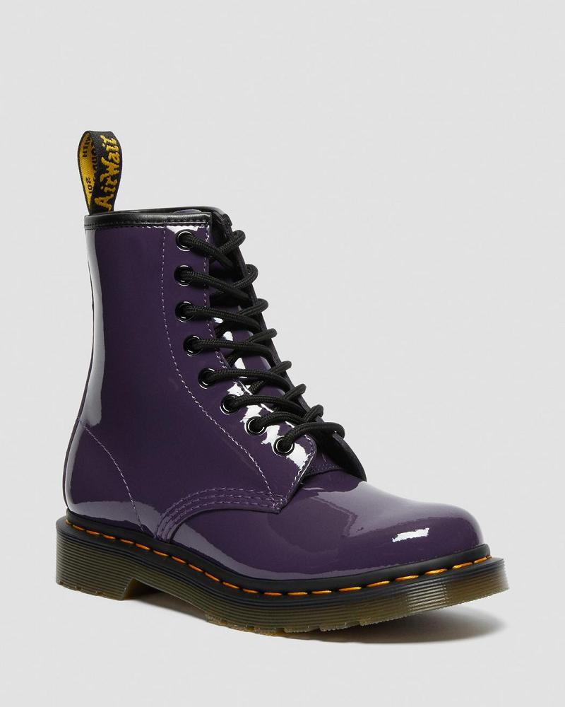 Purple Women\'s Dr Martens 1460 Patent Leather Lace Up Boots | CA 196NWY